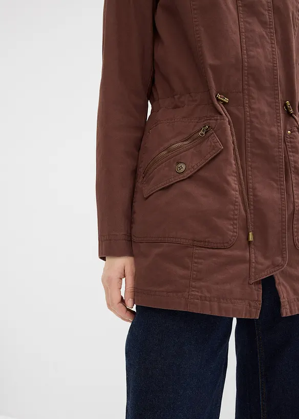 Korte katoenen parka met opstaande kraag, getailleerd, bonprix