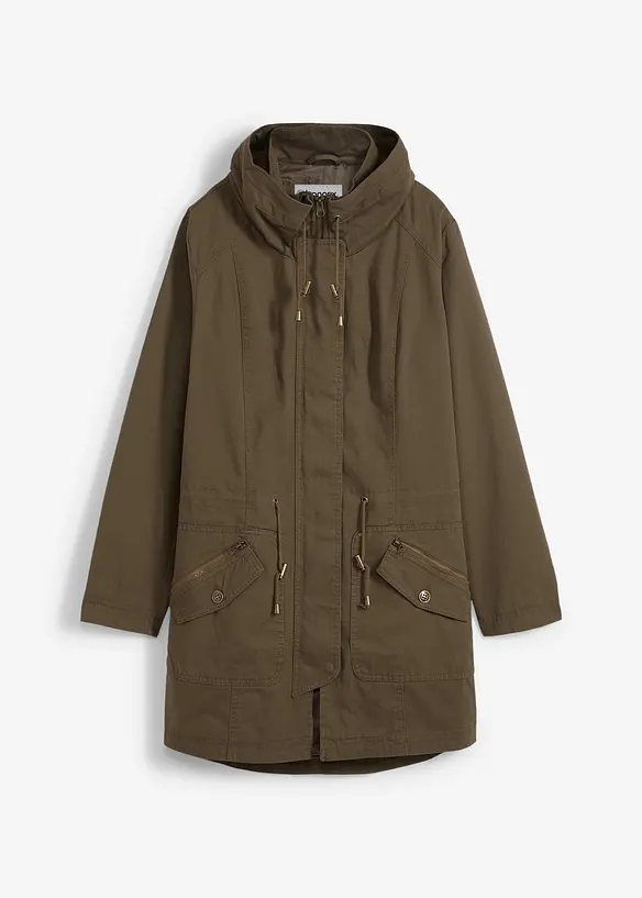 Korte katoenen parka met opstaande kraag, getailleerd, bonprix