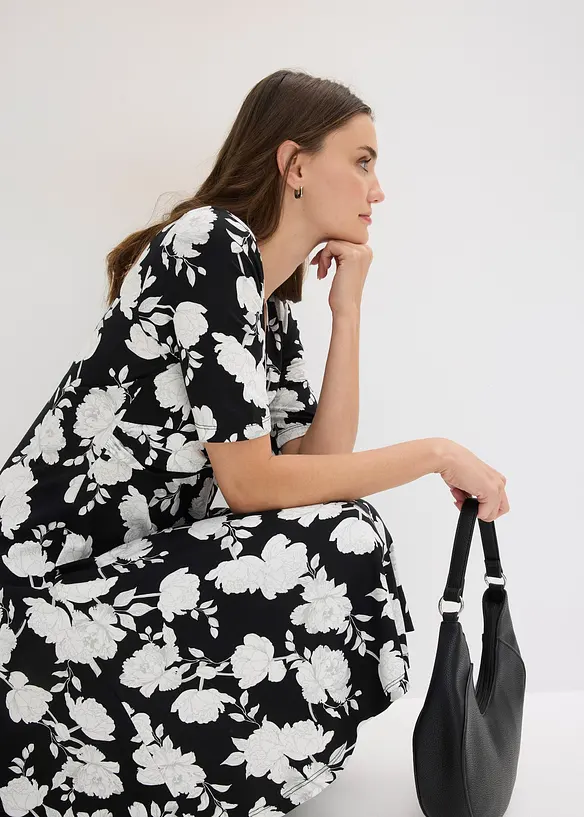 Gedessineerde jersey jurk met drapering in een zachte viscosemix, bonprix