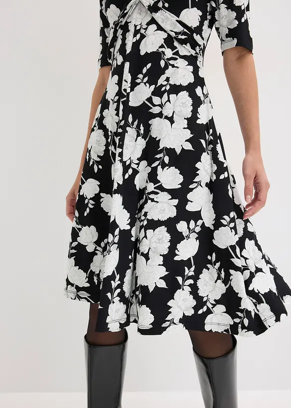 Gedessineerde jersey jurk met drapering in een zachte viscosemix, bonprix