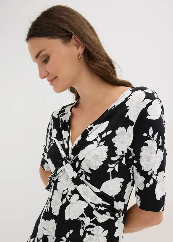 Gedessineerde jersey jurk met drapering in een zachte viscosemix, bonprix