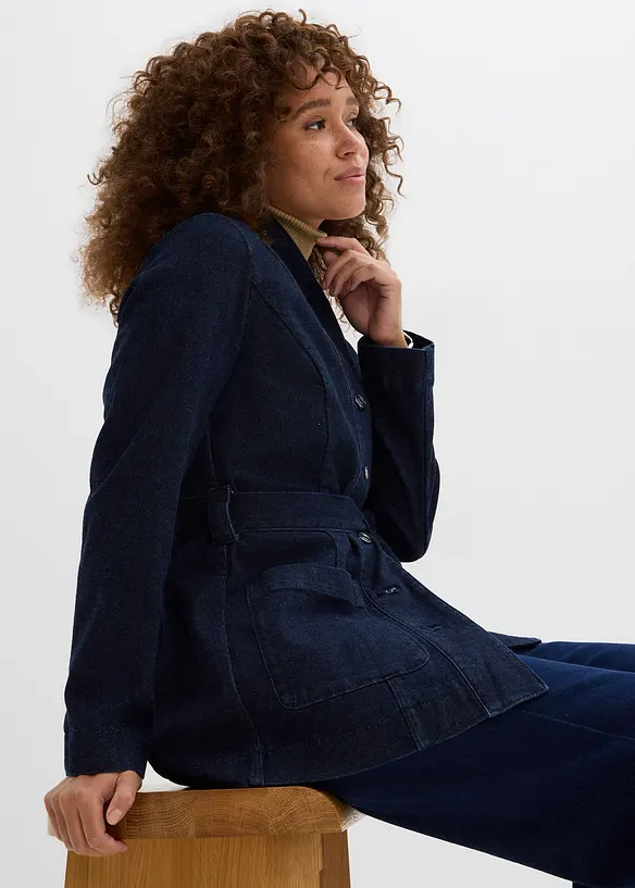 Spijkerjas met riem, met katoen, bonprix