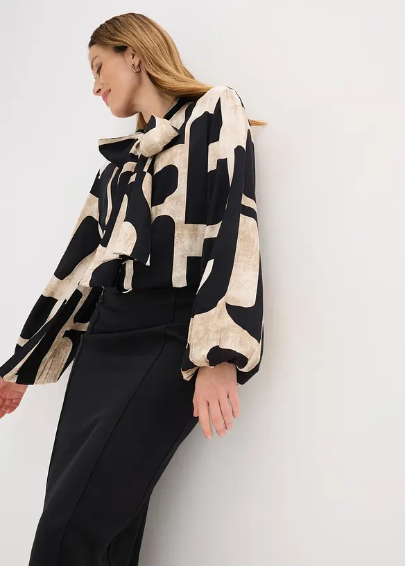 Blouse met strik van soepelvallende viscose, bonprix