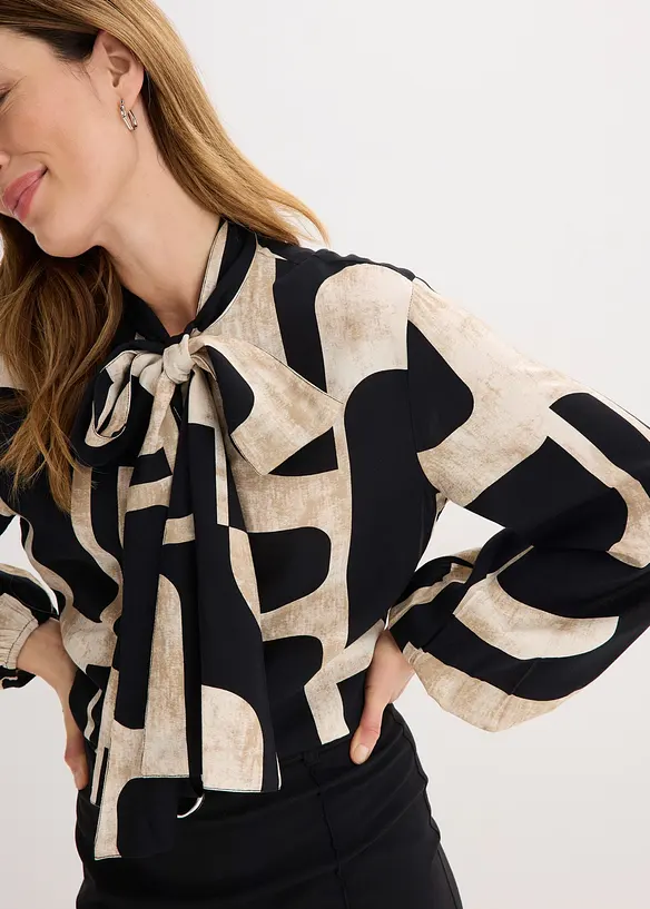 Blouse met strik van soepelvallende viscose, bonprix