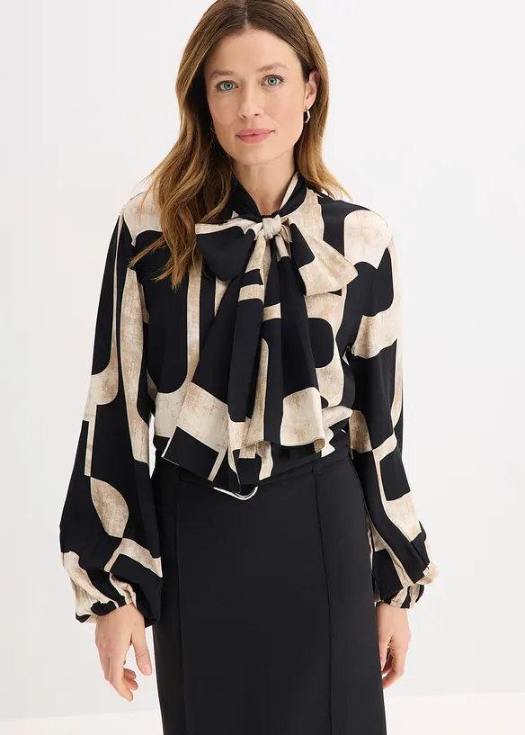 Blouse met strik van soepelvallende viscose, bonprix