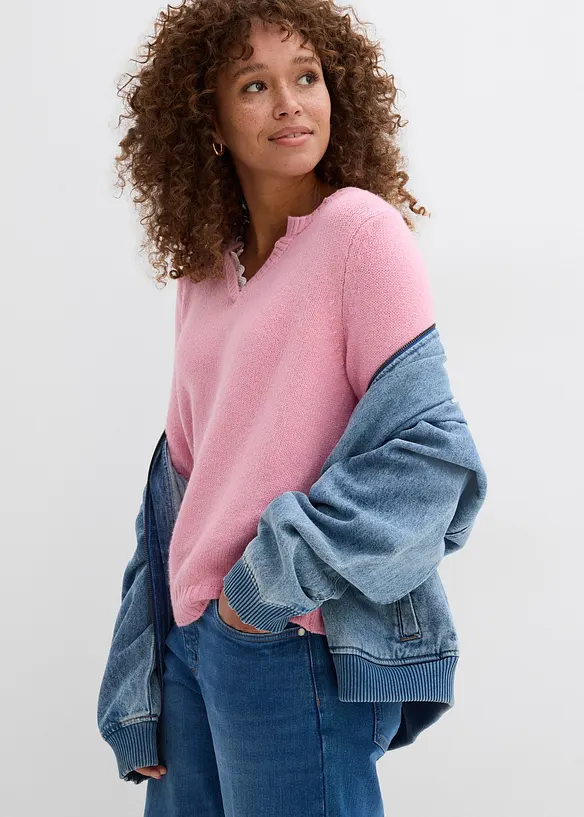 Trui met kanten inzet, bonprix