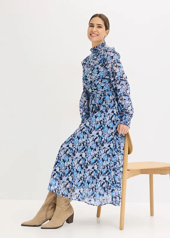 Jurk van chiffon met opstaande kraag, bonprix