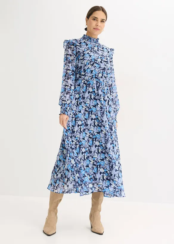 Jurk van chiffon met opstaande kraag, bonprix