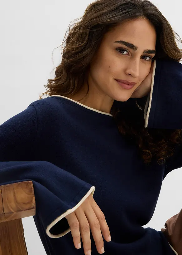 Fijn gebreide trui van katoenmix, bonprix