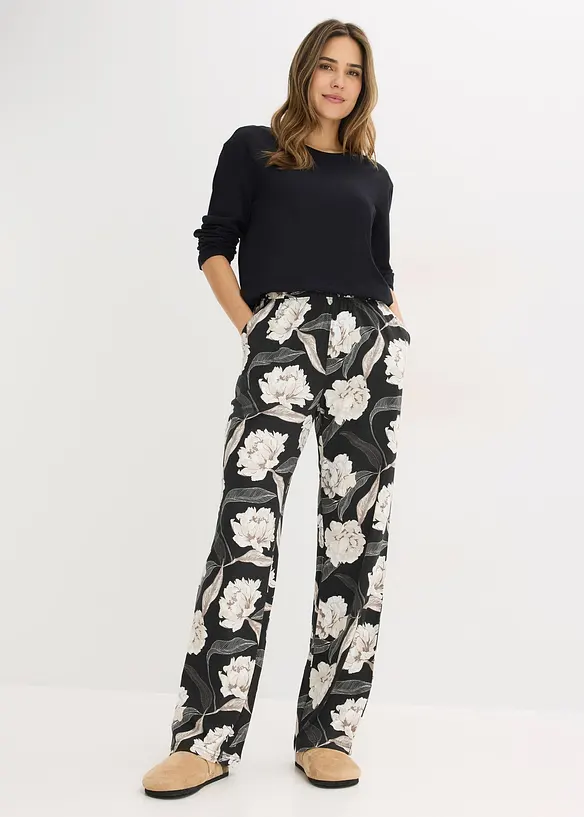 Pyjama met viscose en wijde pijpen, bonprix