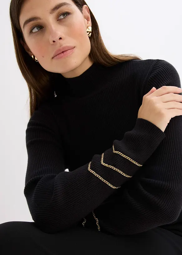 Fijngebreide trui met goude biezen, bonprix