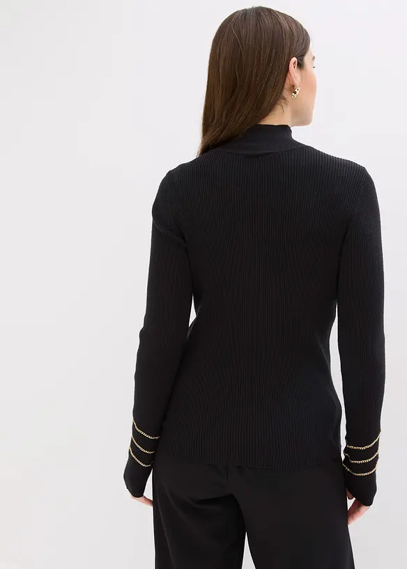 Fijngebreide trui met goude biezen, bonprix