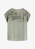 Shirt met geweven inzetstuk en glinsterende steentjes, bonprix
