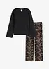 Pyjama met geribd shirt en wijde broek, bonprix