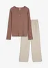 Loungewear geribd shirt met een geweven broek, bonprix