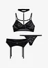 Bralette, string, jarretels in wetlook (3-dlg. set), bonprix