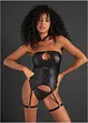 Bustier met jarretels en string in wetlook (2-dlg. set), VENUS