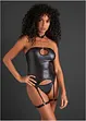 Bustier met jarretels en string in wetlook (2-dlg. set), VENUS