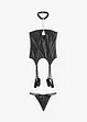 Bustier met jarretels en string in wetlook (2-dlg. set), VENUS