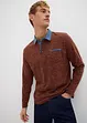 Poloshirt met geweven kraag, lange mouw, bonprix