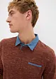 Poloshirt met geweven kraag, lange mouw, bonprix