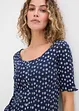 Geribd shirt met bloemenprint, halflange mouw, bonprix