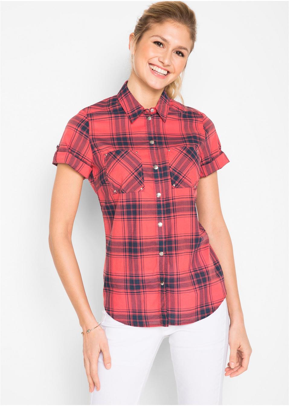 Geruite Blouse Dames Rood / Flanellen blouse met kralen | Rood geruit