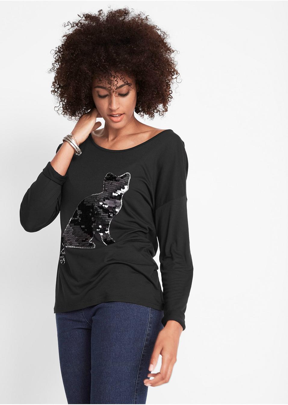 Vleermuisshirt met pailletten zwart - bpc bonprix collection bestel online - bonprix.nl