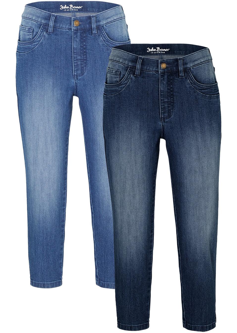 Set met 2 stretch jeans in 34 lengte - blue stone+donkerblauw denim used,  N-maat